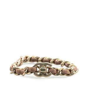 CHANEL Pink Leather Coco Mark Charm Bracelet